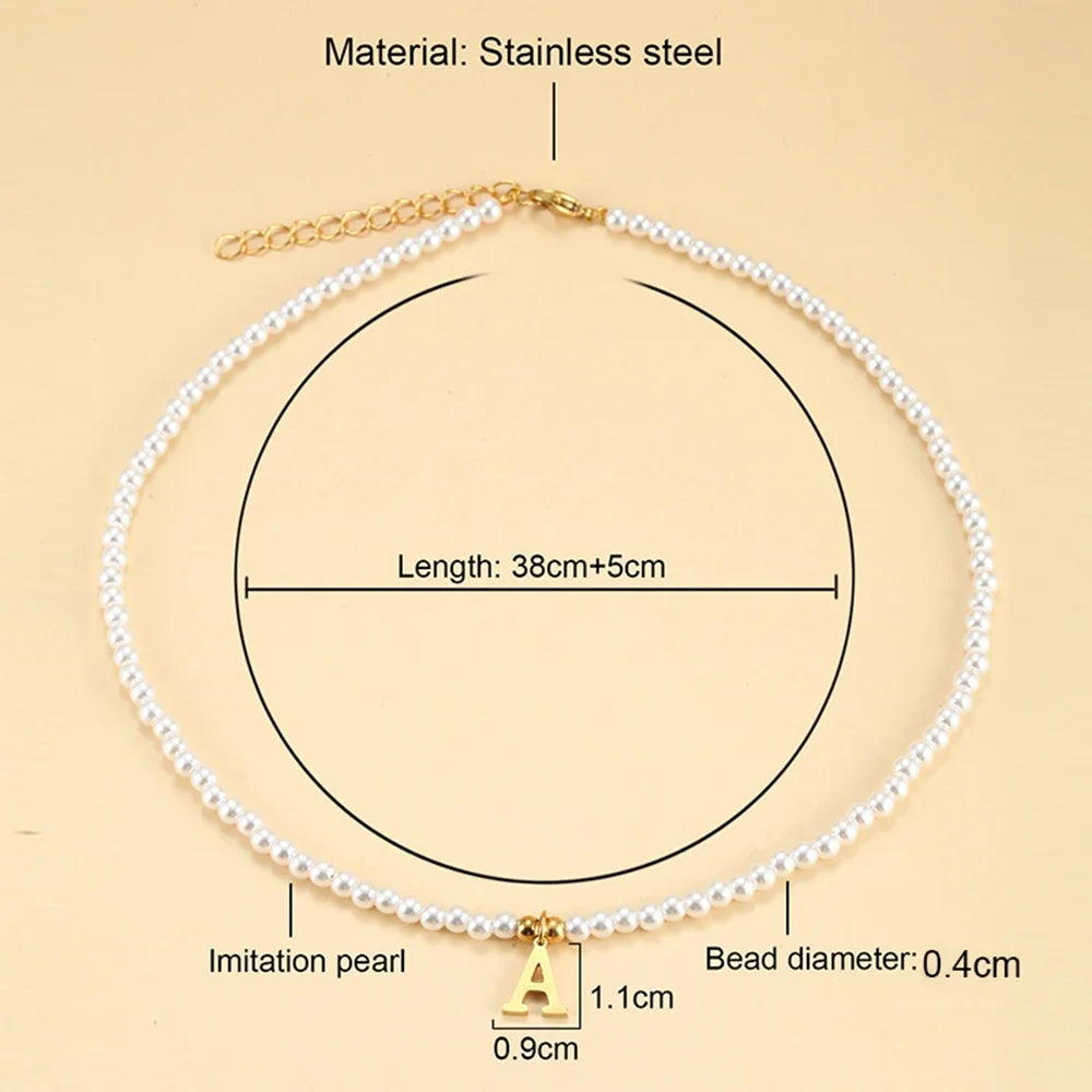 Colar de Pérolas Letras de Aço Inoxidável